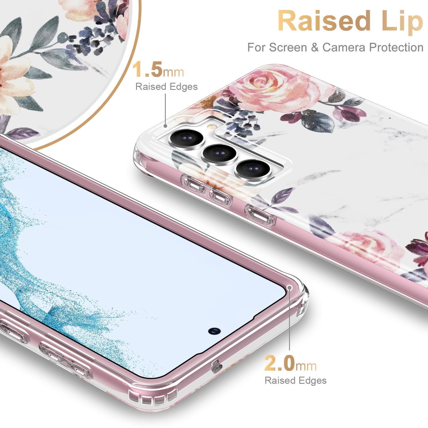 Esdot Galaxy S23 Plus Case 6.6 ''   Military Grade, 21Ft Drop Test Passed, Rugged & Slim Floral Design, Pink Flowers Leaves